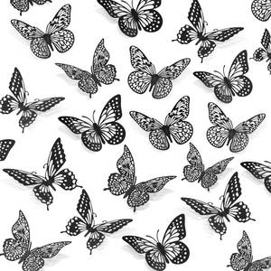 lot 10440 image: SAOROPEB 3D Butterfly Wall Decor - 48 Pcs, 4 Styles, 3 Sizes - Gold Butterfly Decorations for Birthday and Party Cake Decorations - Removable Stickers (Black)