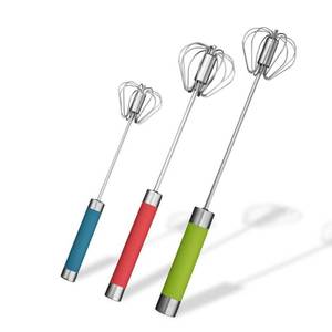 lot 10442 image: Stainless Steel Semi-automatic Egg Whisk - 3PCS Hand Push Rotary Whisk Blender (3 Colors)