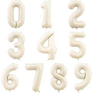 lot 10453 image: Number Balloons 16 Inch Sand White 0-9 Number Foil Balloons 14 Pcs Custom Digital Balloons for Party Decorations New Years Eve Party Birthday Graduations Anniversary Baby Shower