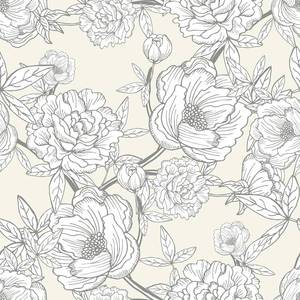 lot 10454 image: VEELIKE Beige Sketch Floral Peel and Stick Wallpaper Boho Peonies Floral Wallpaper for Girls Bedroom Nursery Bathroom 17.7x354 Adhesive Waterproof Floral Contact Paper for Cabinets Drawers Walls
