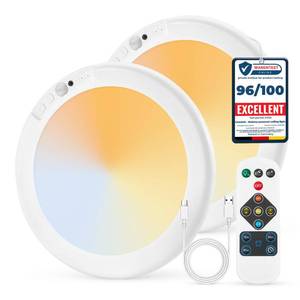 lot 10455 image: Combuh 2Pack Rechargeable Closet Lights Motion Sensored, Battery Powered Shower Lamp with Remote, Dimming Timing Cordless Ceiling Light Fixture for Pantry Laundry Bathroom Hallway, 7.48Inch, Round