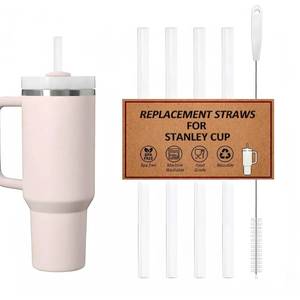 lot 10461 image: Reusable Straws for Stanley Cup 30oz  40oz, Replacement Long Straw with 1 Brush for Stanley Cup Accessories��Food Grade & BPA Free, Machine washable��4 pack��30oz, Transparent White��