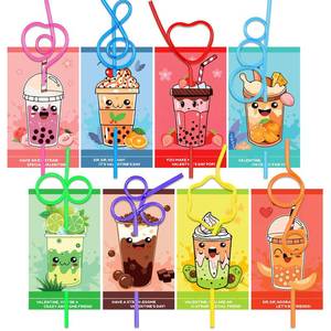 lot 11460 image: WEMEMORN 32 Pack Valentines Day Cards for Kids with Crazy Loop Straws Bulk Toys, 8 Styles Valentines Greeting Cards for Boys Girls, Valentines Prizes Party Favor School Classroom Gifts Exchange