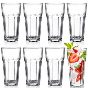 lot 11466 image: Yopay Set of 8 Highball Drinking Glasses, 12oz Lead-Free Tempered Water Glasses Thick Heavy Base, Clear Iced Hot Tea Glassware for Cocktail, Juice, Milkshake, Soda Beer Tumbler Cup (One Is Damaged)