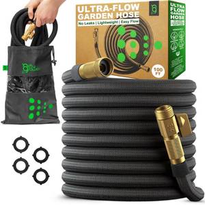 lot 11469 image: Easy to Use Garden Hose 100 FT, Lightweight and Leak-Proof Heavy-Duty Flexible Water Hose 100FT with Reinforced TPE Core, 34 Solid Brass Fittings, Ultra-Flow Manguera Para Jardin, Built to Last