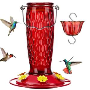 lot 11472 image: Kingsyard Hummingbird Feeders for Outdoors Hanging, 24 Ounce, Glass Hummingbird Feeder with Ant Moat & 6 Bee Guard Feeding Ports, Leak-Proof, Red