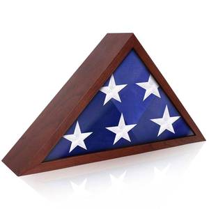 lot 11481 image: ASmileIndeep Flag Display Case for Small Flag, 3 x 5 American Flag Shadow Box with HD Tempered Glass and Wall Mount (Not for Burial Flag), Triangle Flag Holder Frame for Folded Flag - Cherry Red