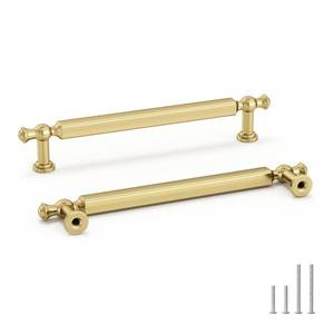 lot 12246 image: Goldenwarm 10 Pack 5Inch Gold Cabinet Handles Brushed Gold Cabinet Pulls Brushed Brass Drawer Pulls Zinc Alloy Drawer Handles for Bathroom Cupboard Bedroom, 128mm Hole Centers