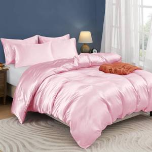 lot 12253 image: Horbaunal 5 Pieces Satin Duvet Cover Set QueenFull Size Blush Pink Duvet Cover with Corner Ties & Zipper Closure, Luxury & Silky Bedding Set, 1 Duvet Cover and 4 Pillowcases (No Comforter)