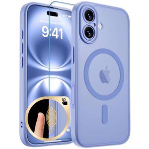 lot 12260 image: zapica Magnetic for iPhone 16 Case, Upgraded Camera Control Button Full Camera Protection with 1 Screen Protector Translucent Matte Shockproof Protective Phone Cover, Mist Blue