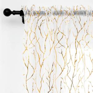 lot 12289 image: FINECITY White and Gold Sheer Curtains 45 Inch Length 2 Panels Metallic Gold Foil Branches Printed Sheer Kitchen Curtains Over Sink, Rod Pocket Privacy Short Sheer Window Curtains, 52 x 45 Inch