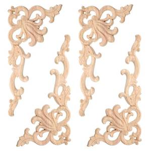 lot 12301 image: 4 Pieces Wood Appliques Onlays Decorative Carved Ornamental Mouldings Wood Trim Corner Decals for Cabinet Door Furniture DIY(Small Size)
