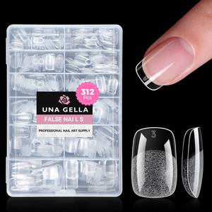 lot 12306 image: UNA GELLA Short Square & Squoval Gel Nail Tips 312pcs Short Round Square Nail Tips Pre Etched Soft Gel Clear Fake Nails Full Cover For Nails Extension DIY Salon 12 Sizes At Home
