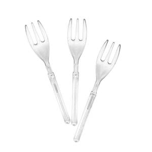 lot 12307 image: Heavy Duty Mini Forks, Disposable Plastic Small Forks 4 for Appetizer Dessert Tasting, Heavy Duty, Clear Plastic 100-Pack
