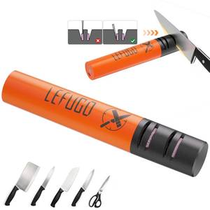 lot 12308 image: LEFUGO Electric Knife Sharpener, 3 Speed Max 7000RPM Handheld Sharpener for Kitchen Knives, Electric Knife Sharpening Tool of Portable Cordless Rechargeable 2000mAh (Orange) (Shows Power When Plugged in)