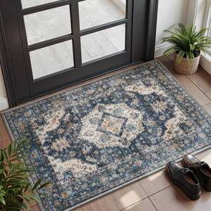 lot 12309 image: AMOAMI-2X3 Small Rug-Washable Rugs Entryway Mat Indoor-Soft Vintage Non Slip Rugs for Kitchen Laundry Room Bathroom Blue Decorative Accent Rug for in Front of Sink 24 Inch x36 Inch