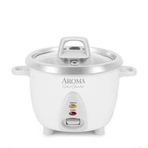 lot 12310 image: AROMA� Select Stainless� Rice Cooker, 3-Cup (Uncooked)  6-Cup (Cooked), Stainless Steel Inner Pot, Small Rice Cooker, Auto Keep Warm, 1.2 Qt, White, ARC-753SG (Used)
