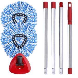 lot 12317 image: ANREKEYH Spin Mop Head, Base, Handle Replacement for O-ceda EasyWring RinseClean Microfiber Spin Mops, 2 Microfiber Mop Refills, 1 Triangle Head Cover and 30-58in Handle (Blue (2-Tank System))