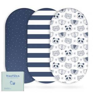 lot 12336 image: Yoofoss Bassinet Sheets for Baby,3-Pack Fitted Bassinet Sheets Set Compatible with Halo Bassinest Swivel Sleeper,Baby Delight,Angelbliss,Soft Breathable Bassinet Mattress Sheets(Stripes  Panda)