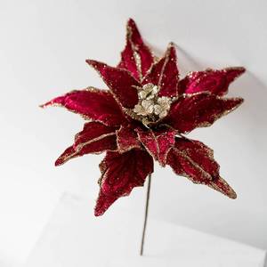 lot 12338 image: vctops 6 PCS Christmas Glitter Flowers 11 Inch Christmas Tree Wreath Ornaments Poinsettia Artificial Flower Xmas New Year Wedding Party Holiday DIY Decoration, Burgundy