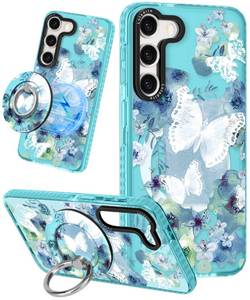 lot 12343 image: Lotadilo for Samsung Galaxy S23 Case for Women - Girls Cute Design Compatible with Magsafe Magnetic Ring Holder Stand Butterfly Phone Covers Aesthetic Girly TPU Funda for S23