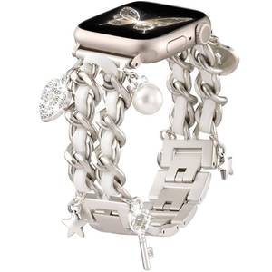 lot 12351 image: DaQin Stylish Metal Band Compatible with Apple Watch Band for Women 40mm 38mm 41mm 42mm,Pretty Chain Replacement Strap with Apple Watch Accessories Charms for iWatch Series 11 10 9 8 7 6 5 4 3 2 1 SE