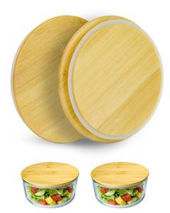 lot 12355 image: TERESRY Replacement Wooden Lids for Pyrex, Anchor Hocking Glass Containers 7200  2, Bamboo Lids for Pyrex 2Cup Glass Bowls, Bowl Covers with Leakproof Silicone Gasket 2 Pack