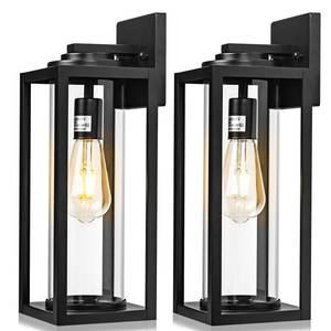 lot 13558 image: FILIYANO 16inch Large Outdoor Wall Lights - 2 Packs Modern Black Exterior Light Fixture with Clear Glass Shade, Waterproof Porch Lighting for House, Farmhouse Sconces Lantern for Front Door, Garage