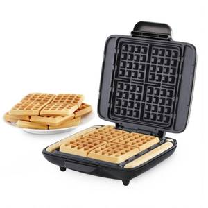 lot 13560 image: Dash No-Drip Waffle Maker - Makes Four Waffles at Once for Hassle-Free Breakfasts - Dual Nonstick Heating Plates & Quick Heat-Up System - Easy-Release Surface - Silver