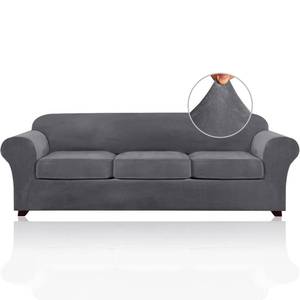 lot 13561 image: PrinceDeco Velvet XL Couch Cover for Oversized Sofa 4 Piece Sofa Covers for 3 Cushion Couch Washable Furniture Protector with Non Slip Elastic Bottom Width Up to 105 Inch(X-Large, Grey)
