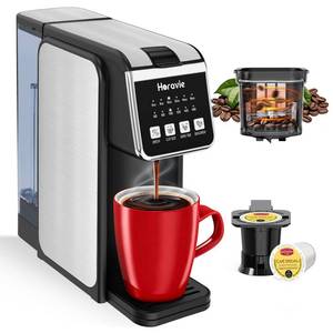 lot 13568 image: Horavie Single Serve Coffee Maker with Built-in Grinder, Fast Brew 6-16oz Single Cup for Whole Beans, Grounds, K-Cup, Grind and Brew Coffee Maker with 47oz Water Tank, Descaling Alert, Black