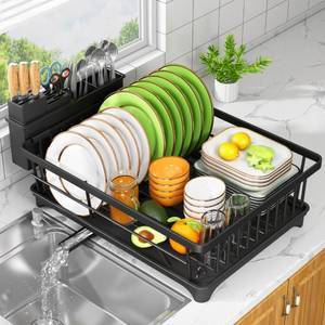 lot 13575 image: Kmiectse Dish Drying Rack - Space-Saving Small Dish Rack for Kitchen Counter, Rust-Resistant Kitchen Drying Rack, Compact Dish Drainer Organizer with Utensil Holder for Home Kitchen, Black