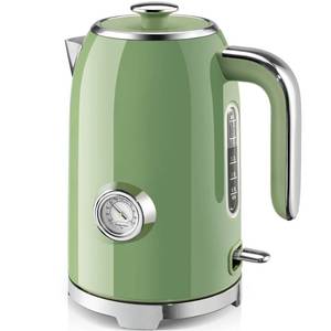 lot 13578 image: SUSTEAS Electric Kettle - 57oz Hot Tea Water Boiler with Thermometer, 1500W Fast Heating Stainless Steel Pot, Cordless LED Indicator, Auto Shut-Off & Boil Dry Protection, Retro Green