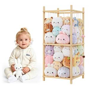 lot 13579 image: SwetCrinal Stuffed Animal Storage, Panda Head Wooden Stuffed Animal Holder, Large Capacity Floor Standing Storage for Toddler Rooms, Playrooms & Bedrooms (Two Tier)