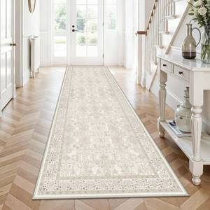 lot 13582 image: YAMEIJING Non Slip Runner Rug for Hallway Long Carpet Runners 3x10 Ivory Beige - Soft Thin Washable Stain and Spill Resistant for Wide Entryway Laundry Room - Distressed Vintage Kitchen Rugs