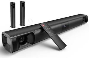 lot 13590 image: WebsLand Sound Bar for Smart TV, 80W 2.0 Channel Detachable Soundbar with OpticalARCAUXBluetooth, Surround Sound System for Home Theater, Wall Mountable or Desktop TV Speaker.
