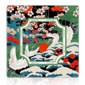 lot 13593 image: WHCHJ Oriental Japanese Chinoiserie Mahjong Mat 31.5 x 31.5 in, Traditional Asian Crane Flower Anti-Slip Noise-Reducing Mahjong Mat for Table Board, Games Tile Games, Poker and Cards
