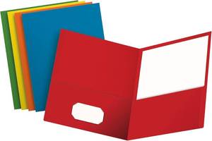 lot 13595 image: Oxford Two Pocket Folders, Textured Paper, Assorted Colors (Blue, Red, Yellow, Orange, Green), For School, Home, and Office, Letter Size, 25 Per Box (57513EE)