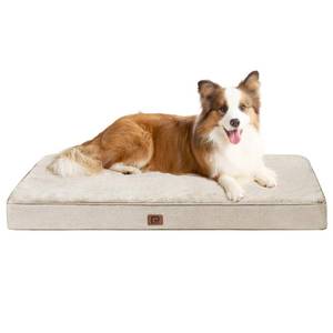 lot 13602 image: EHEYCIGA Orthopedic Dog Bed Waterproof 35x23, Memory Foam Pet Bed for Larged Size Dogs, Washable Pet Mat with Removable Cover, Beige