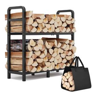 lot 13607 image: HXJLJY 2-Tier Large Firewood Rack Outdoor Indoor with Log Carrier Bag, 30 Stable Log Holder Rustproof Metal Wood Rack for Fireplace Patio Deck Firepit, Heavy Duty Firewood Storage Organizer Tool