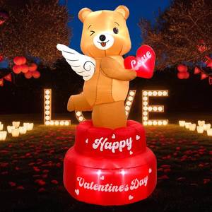 lot 13610 image: OurWarm 6FT Valentine Inflatables Outdoor Decorations, Rotating Angel Bear Valentines Inflatables with Wings, Cute Valentines Day Blow up Inflatable with LED Lights for Yard Lawn Party Wedding Decor