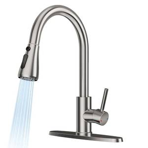 lot 13618 image: FEELSO Kitchen Faucets with Pull Down Sprayer, High Arc Stainless Steel Single Handle Kitchen Sink Faucet, 1 or 3 Hole Brushed Nickel Water Faucets for Farmhouse Laundry Camper Rv Bar