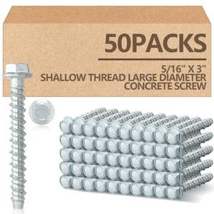 lot 14246 image: Tandefio 50 Pack 516 x 3 Concrete Screw Anchor Galvanized Large Diameter Heavy Duty Plated Concrete Anchors for Masonry Brick Anchoring Block Decking Framing Hex Drive