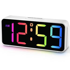 lot 14247 image: Peakeep Small Digital Alarm Clock Plug in for Kids Bedroom Bedside Nightstand, 8 RGB Colors Large Display Dimmable 6 Brightness, Corded Electric Battery Backup (White - RGB)