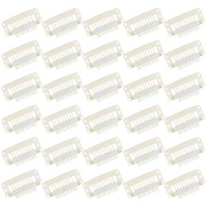 lot 14260 image: WILLBOND 30 Pieces 32 mm 9-teeth Hair Extension Clips Hair Extension Wigs Snap Clips Comb Small Snap Wig Accessories for Women DIY(Beige White)