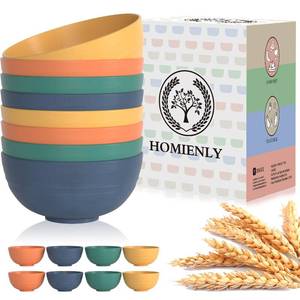 lot 14271 image: Homienly Plastic Bowls Alternative, Unbreakable Wheat Straw Cereal Bowls 8 PCS - Microwave & Dishwasher Safe Bowl for Cereal, Snack, Rice, Salad, Soup Bowls for Kitchen, Camping, Party(Muliti,26 OZ)