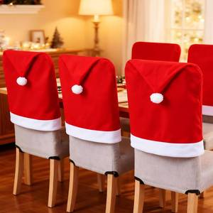 lot 14273 image: YQQYG Christmas Chair Covers Set of 6, Red and White Santa Claus Hat Chair Back Covers for Christmas Dining Room Decoration