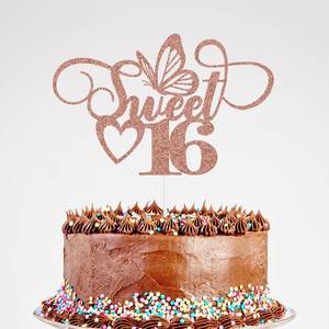lot 14277 image: Glitter Sweet 16 Cake Topper, Happy 16th Birthday Cake Topper, Cheers to 16 Years Old Birthday Party Decorations Rose Gold