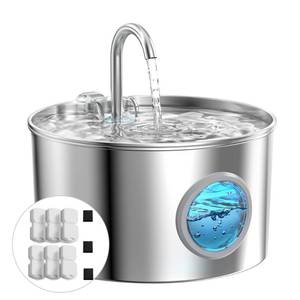 lot 14279 image: Cat Water Fountain Stainless Steel Cat Fountain for Drinking with 6 Filters  3 Sponges - 74oz2.2L Pet Water Fountain for Cats Inside - Quiet Cats Water Bowl Dispenser - Kitten Drinking Fountains