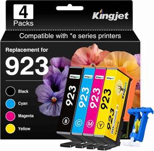 lot 14289 image: Kingjet 923 Ink Cartridges Combo Pack Replacement for HP 923 Ink Cartridges for HP Printers, Work for HP OfficeJet Pro 8130e 8135e 8139e 8138e 8122e 8124e 8120e Printer for HP923 Ink, 4-Pack